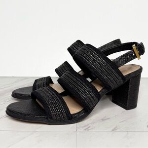Franco Sarto Buco Black Raffia Heeled Sandal 6 1/2 M